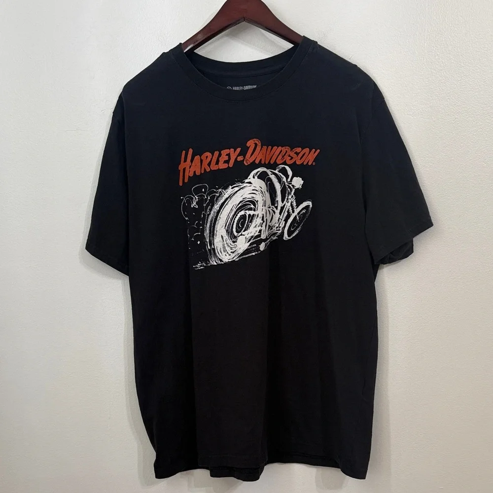 HARLEY DAVIDSON Graphic Shirt Mens Extra Large Orange Black Biker Motorcycle
